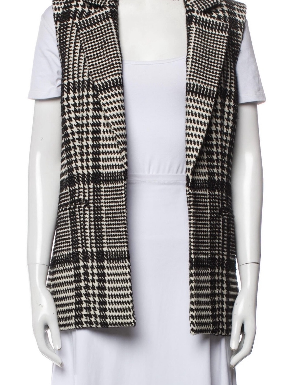 Theory Black & White Plaid Sleeveless Vest